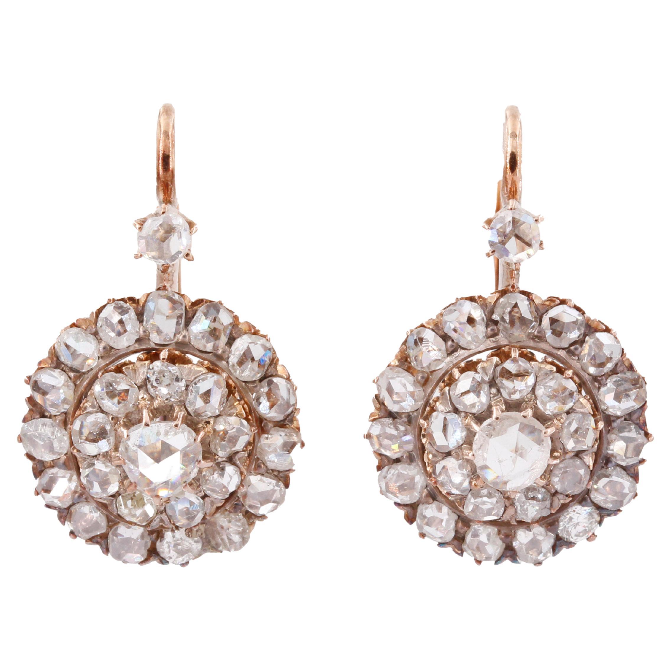 Antique Rose Cut Diamond Earrings For Sale