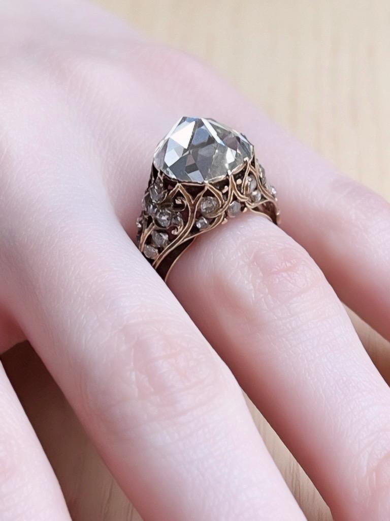 Antiker antiker Diamant-Verlobungsring im Rosenschliff im Zustand „Gut“ im Angebot in New York, NY