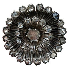 Antique Rose Cut Diamond Floral Brooch in Gold and Silver