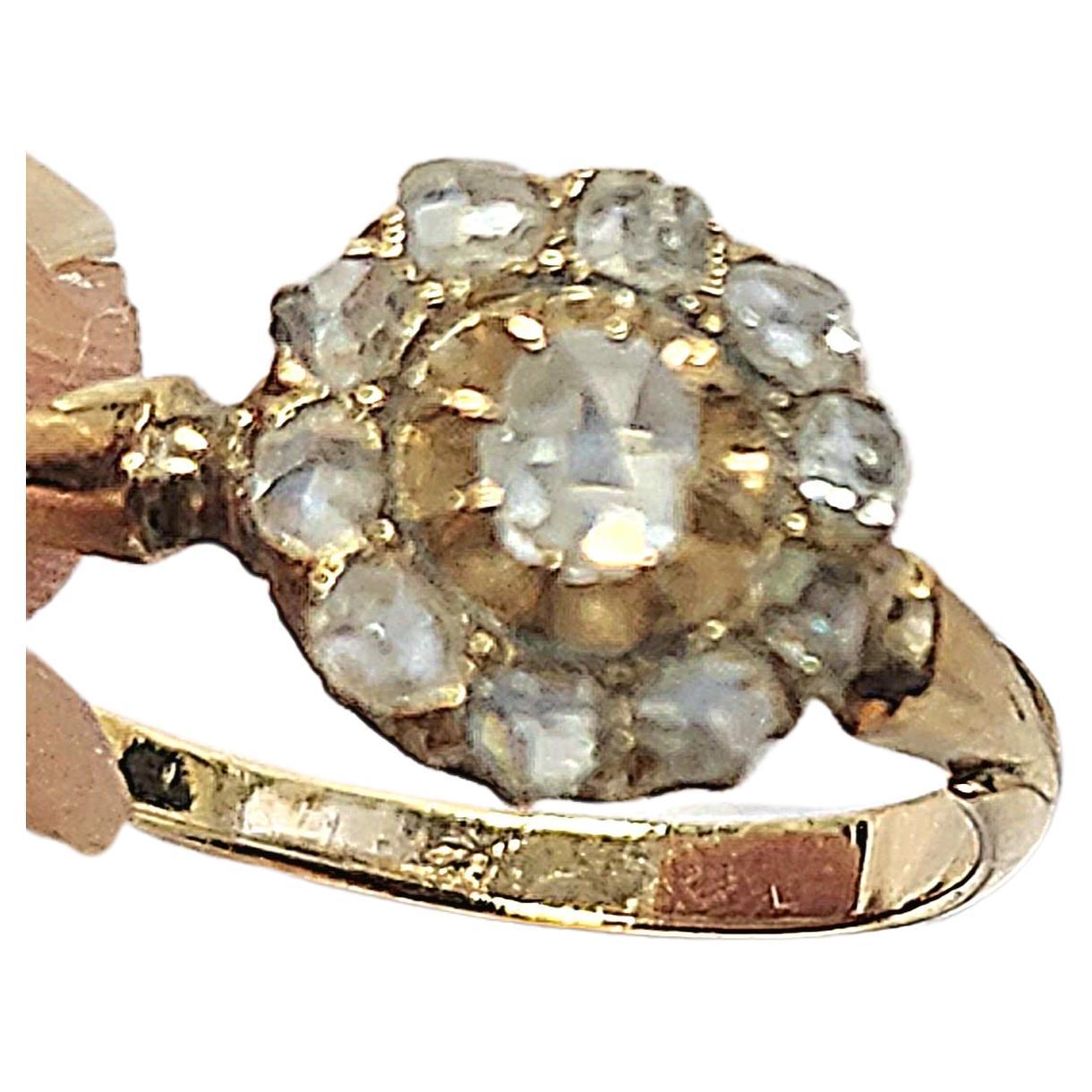 Antiker Goldring mit Rosenschliff-Diamant und Blumen im Angebot 2
