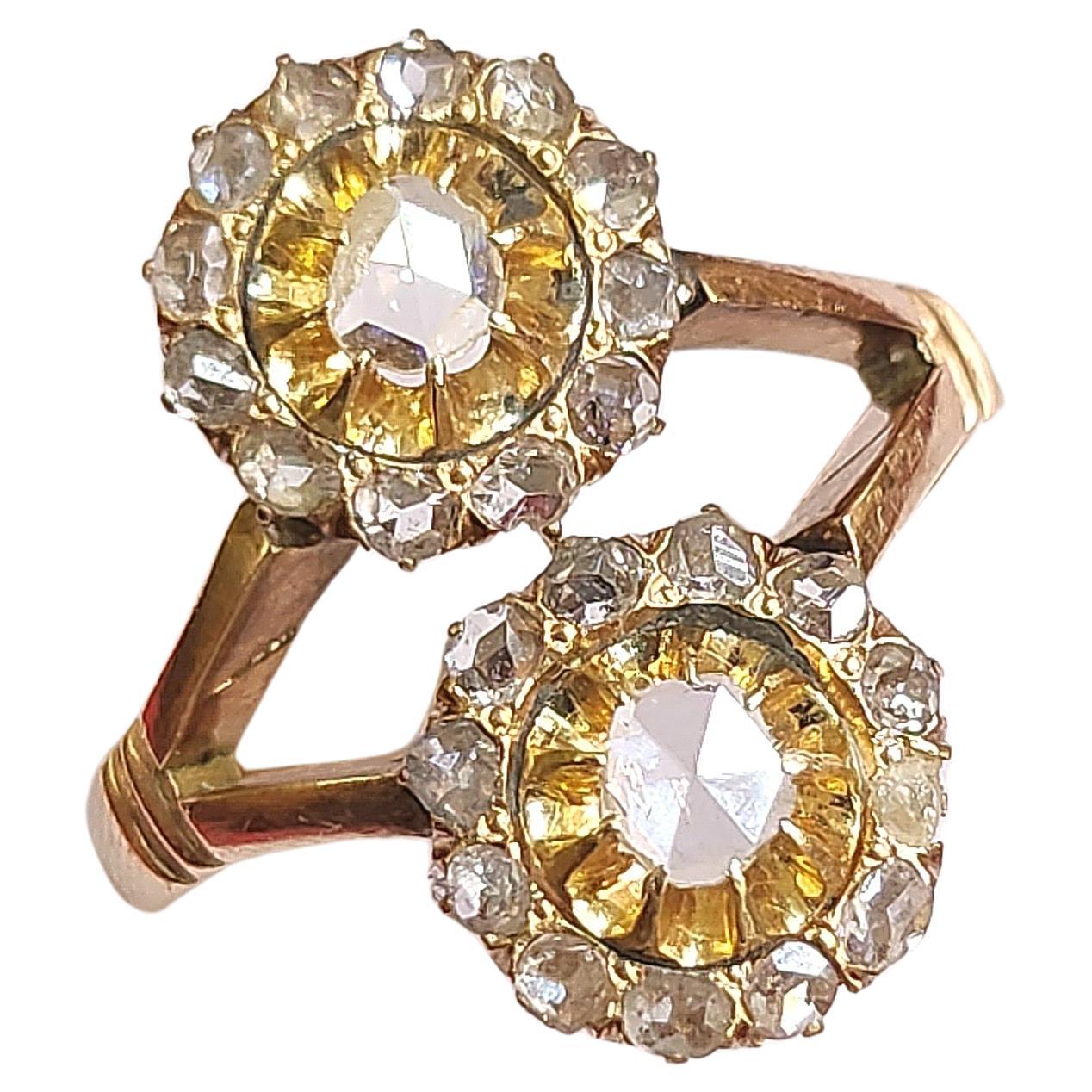 Antique Rose Cut Diamond Floral Gold Ring For Sale at 1stDibs