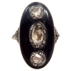 Antique Rose-Cut Diamond, Gold and Black Enamel Navette Ring