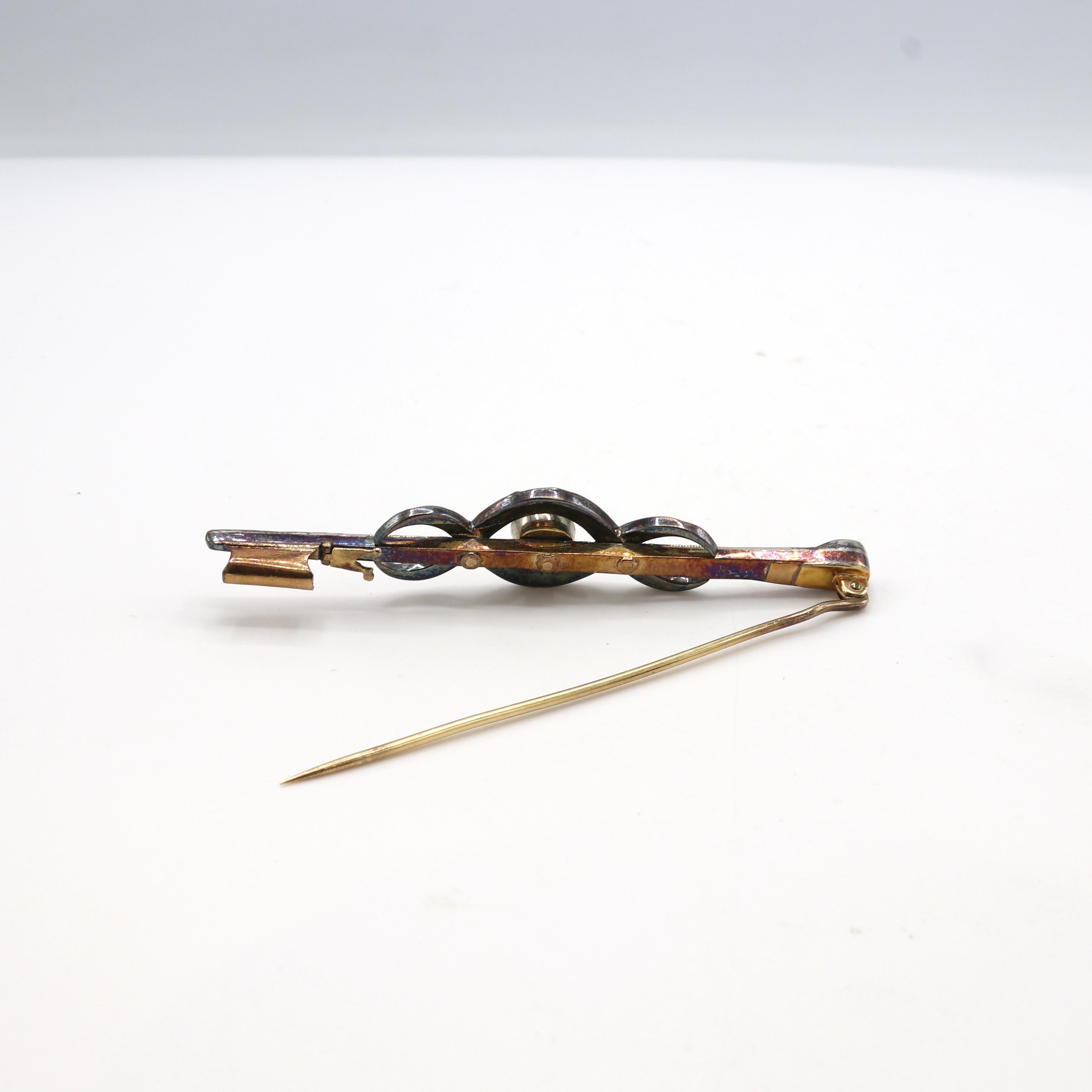 Antique Rose Cut Diamond & Gold Bar Pin Brooch 1