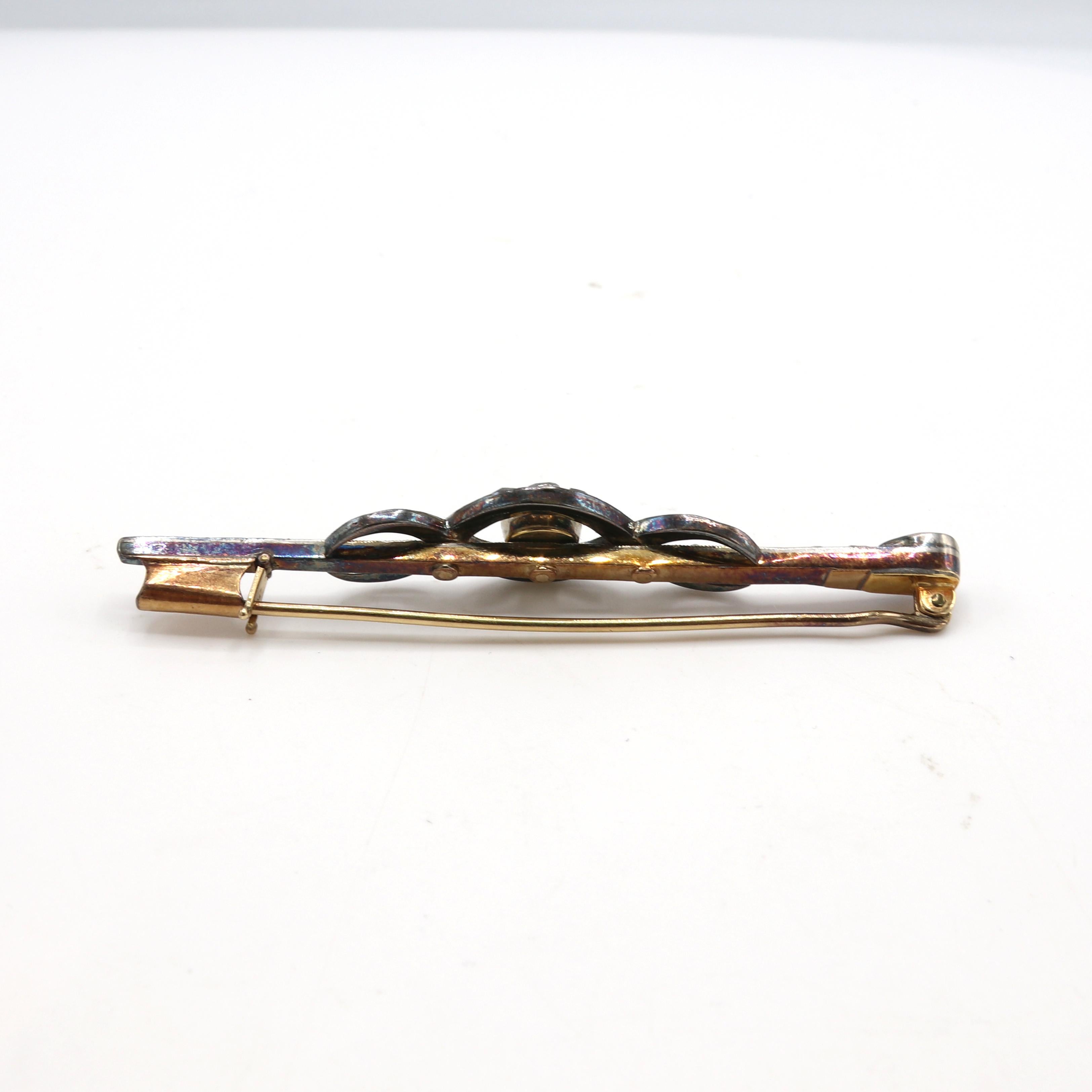 Antique Rose Cut Diamond & Gold Bar Pin Brooch 2