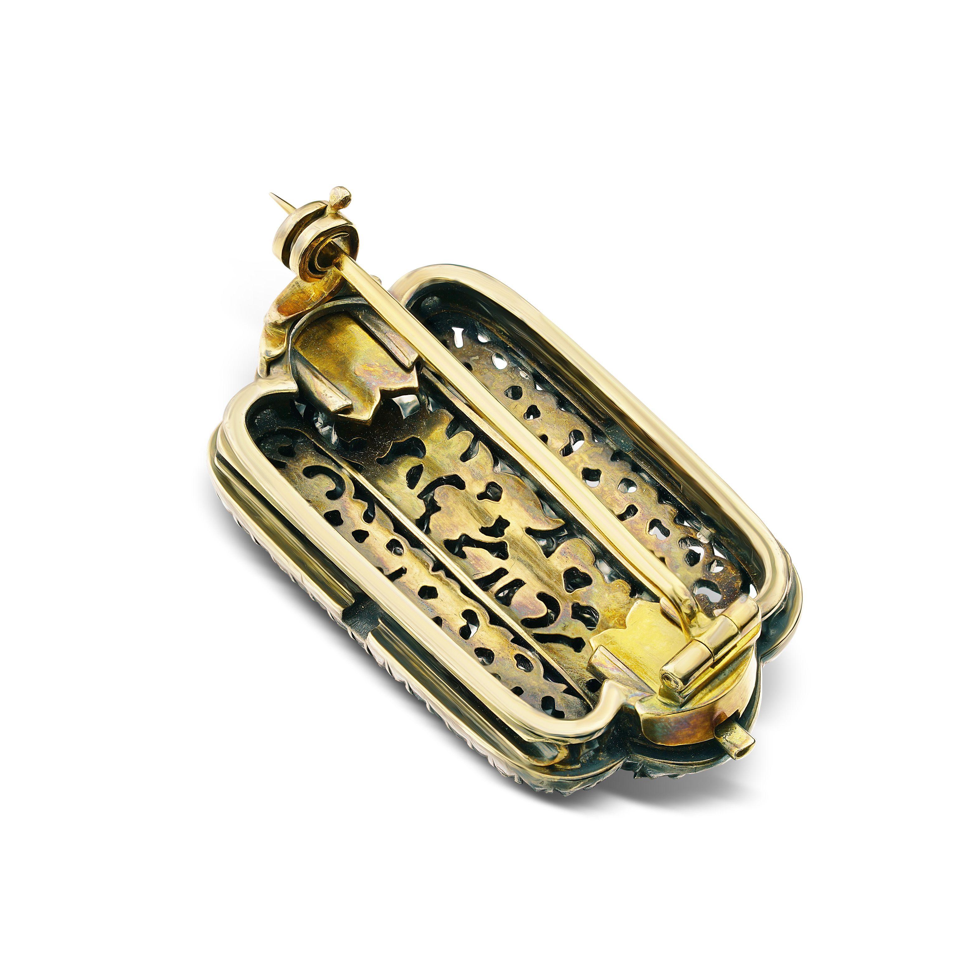 Victorian Antique Rose-Cut Diamond Gold Brooch Pin Estate Fine Jewelry For Sale