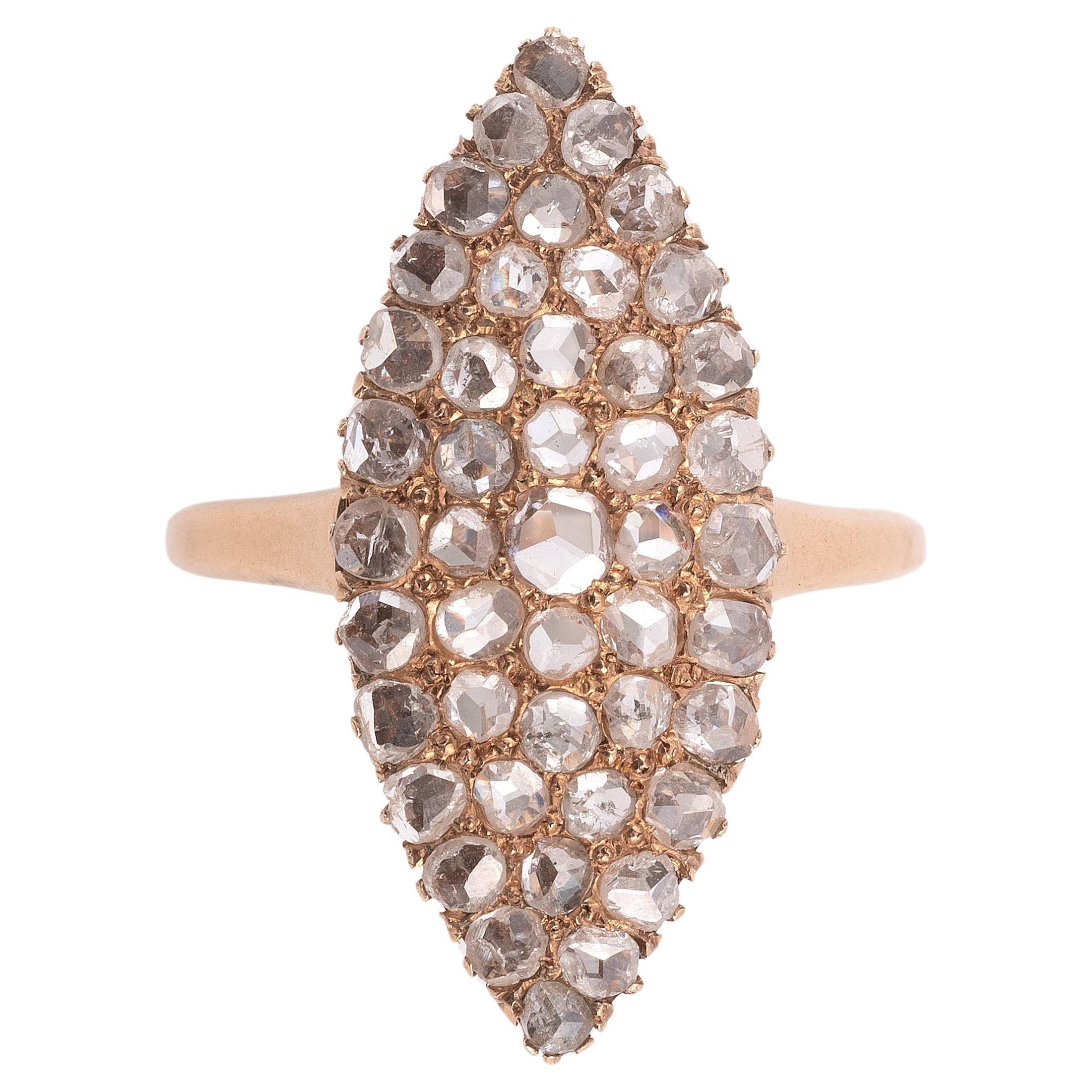 Antique Rose-Cut Diamond Gold Cluster Ring For Sale