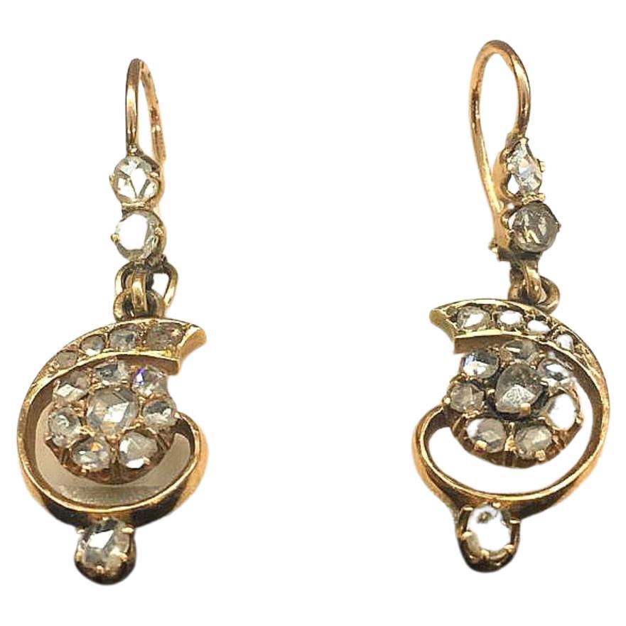 Antike baumelnde Ohrringe mit Diamant im Rosenschliff aus Gold im Zustand „Gut“ im Angebot in Cairo, EG