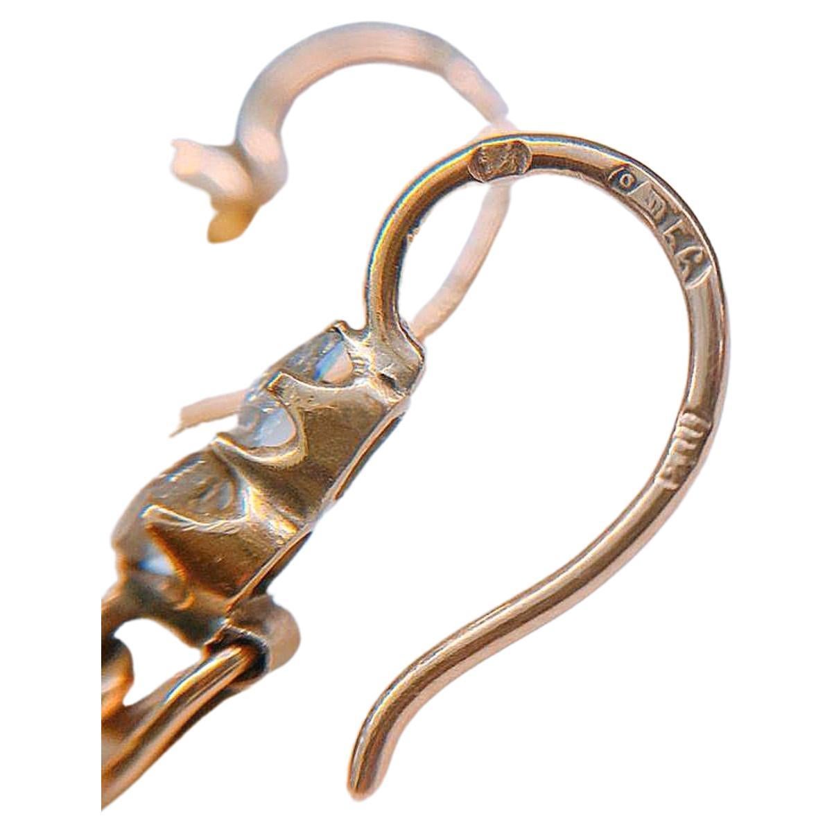 Antike baumelnde Ohrringe mit Diamant im Rosenschliff aus Gold im Angebot 2