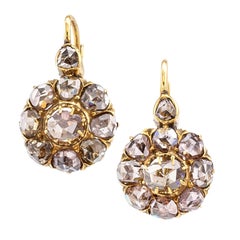 Antique Rose Cut Diamond Gold Drop Earrings