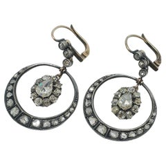 “Antique Victorian 10k Gold Rose Cut Diamond Dangle Earrings, 1900”