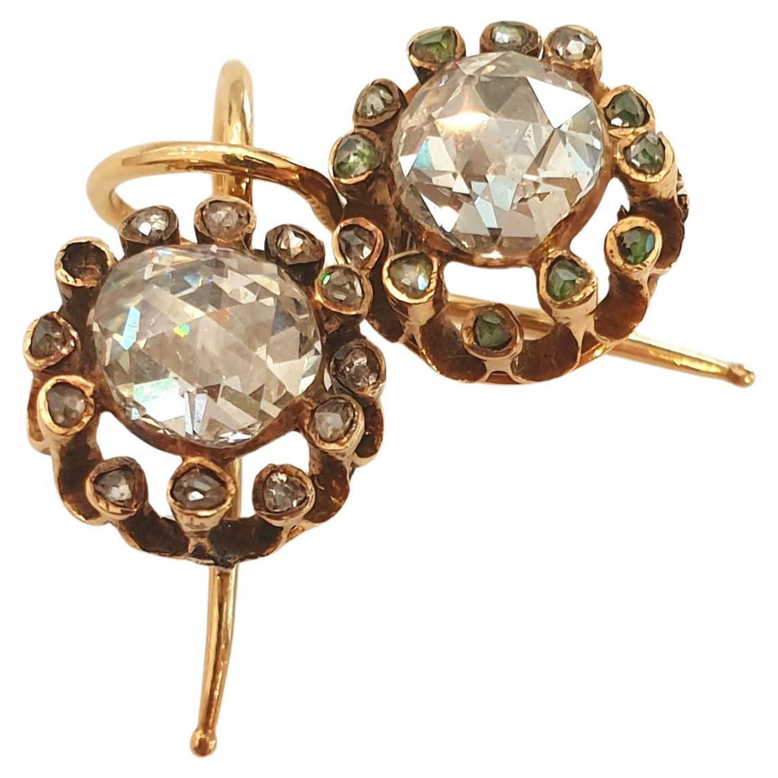 Women's Antique Rose Cut Diamond Gold Earrings For Sale