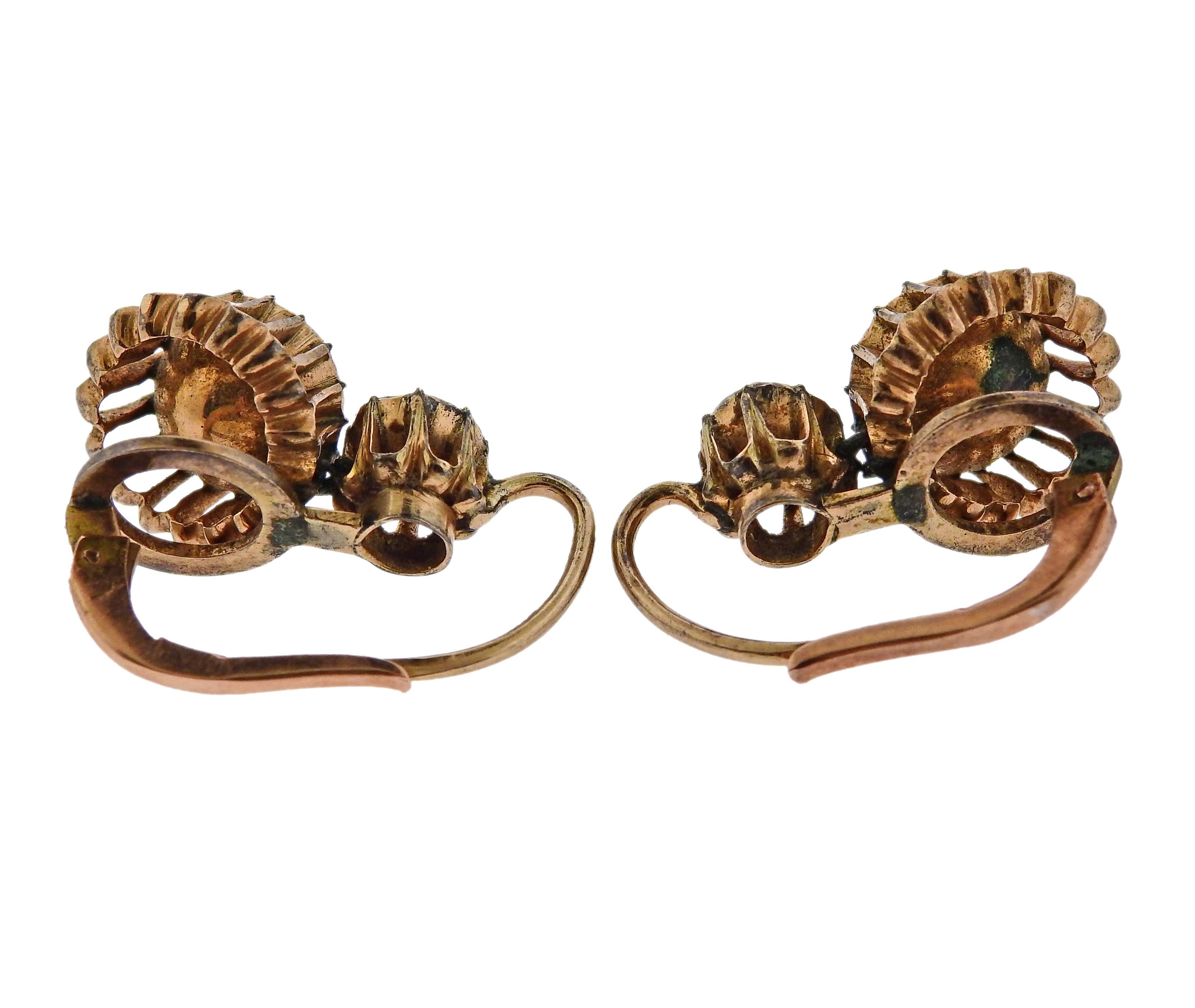 Antike Diamant-Ohrringe mit Rosenschliff aus Gold im Zustand „Hervorragend“ im Angebot in New York, NY