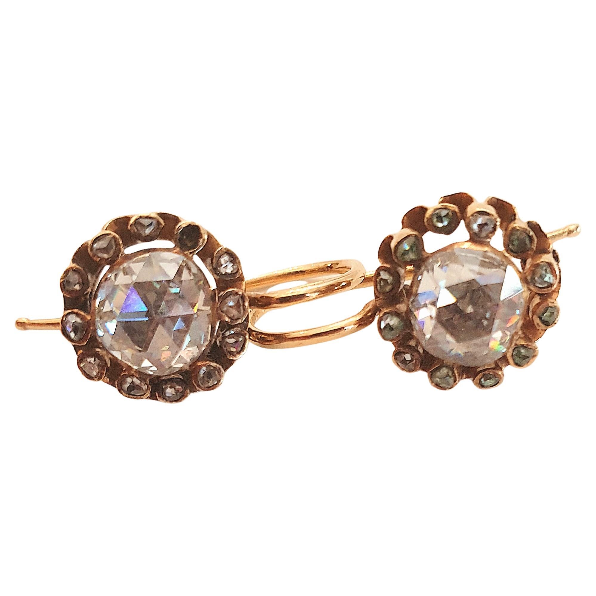 Antique Rose Cut Diamond Gold Earrings For Sale 1