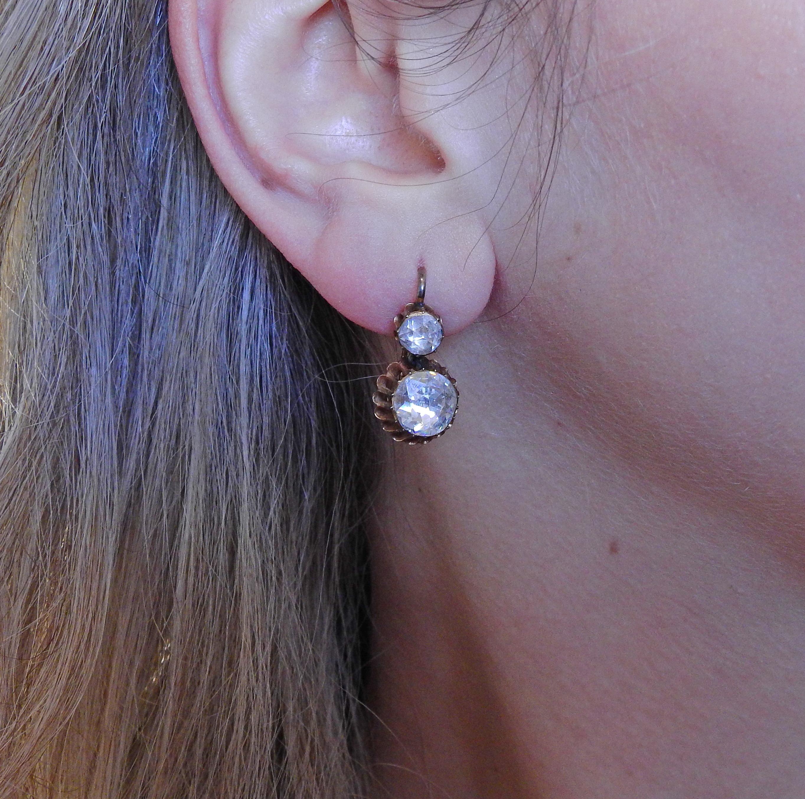 Antike Diamant-Ohrringe mit Rosenschliff aus Gold für Damen oder Herren im Angebot