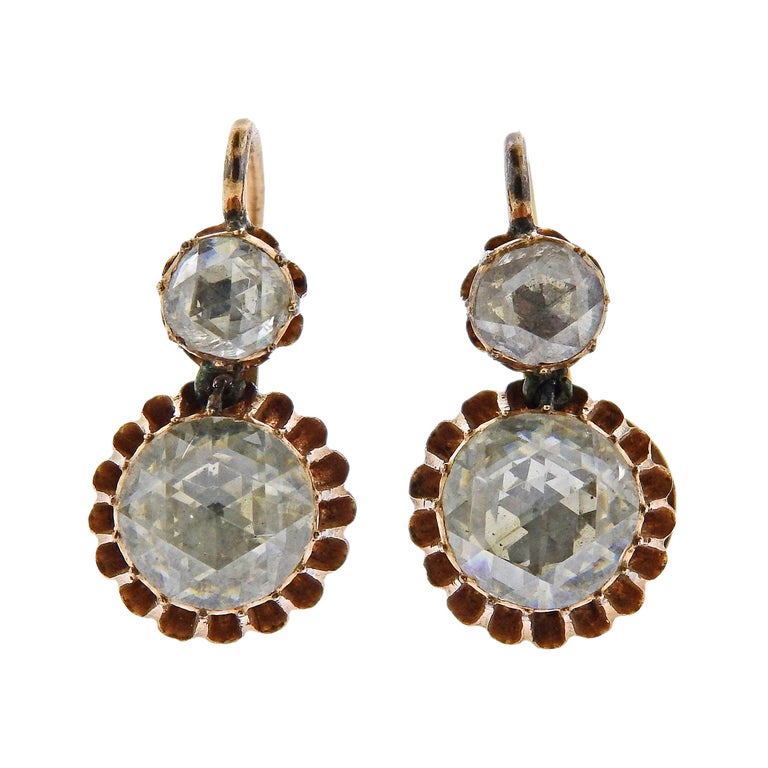 Antique Rose Cut Diamond Gold Earrings For Sale at 1stDibs | antique rose  cut diamond earrings, rose cut diamond earrings antique, antique rose gold  earrings