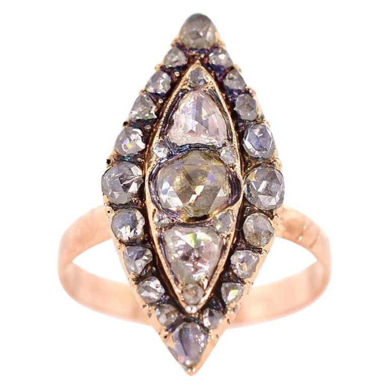 Antique Rose Cut Diamond Gold Ring For Sale at 1stDibs