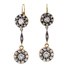 Antique Rose Cut Diamond Gold Silver Dangle Earrings Antique Rose Cut Diamond Gold Silver Dangle Earrings
