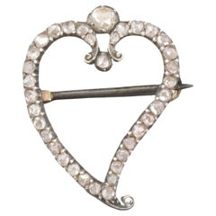 Broche cœur ancienne en diamants taille rose - "Cœur de chaton" ou converti en pendentif