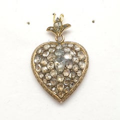 Antique 1880s Rose Cut Diamond Heart Gold Pendant