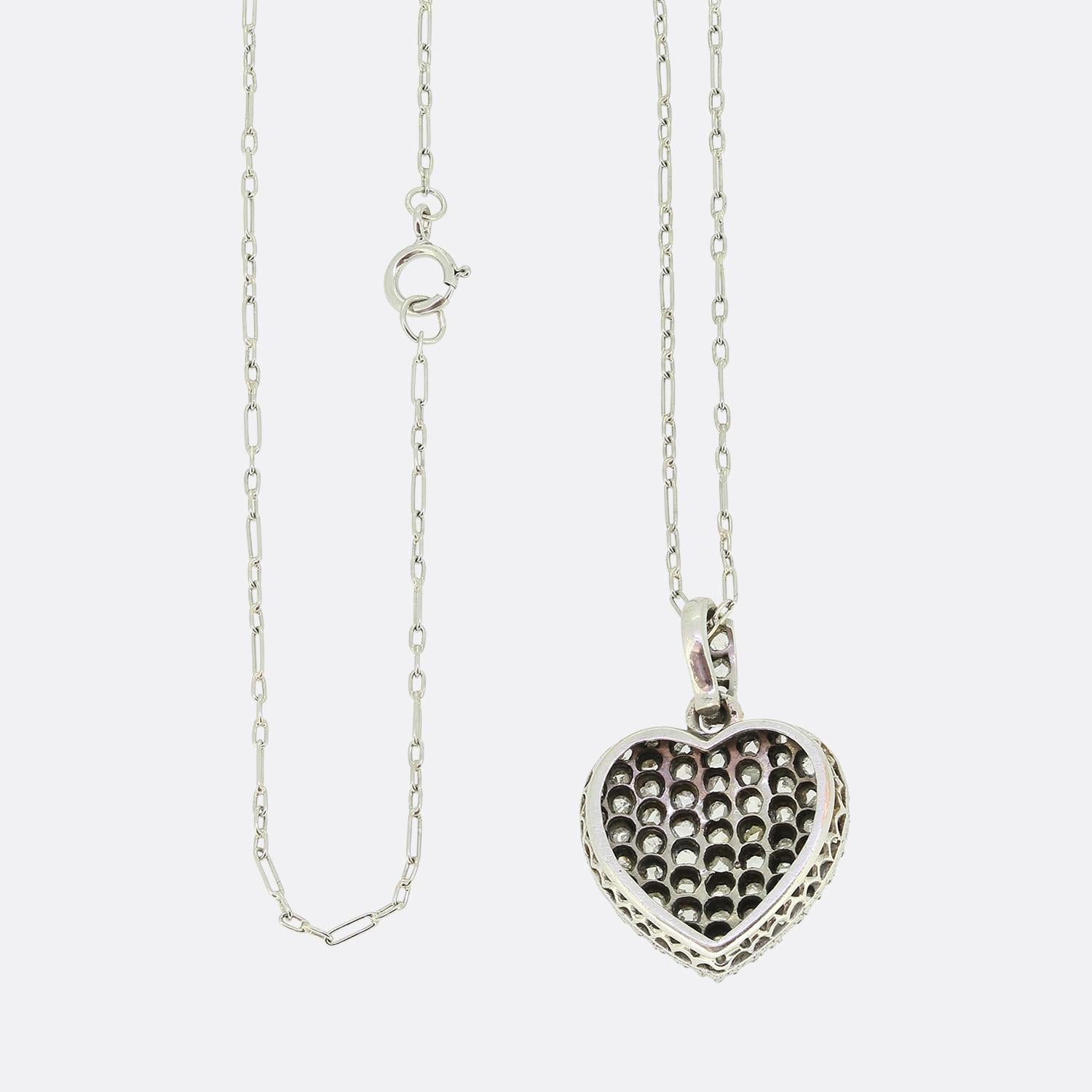 Taille rose Collier avec pendentif en forme de cœur en diamant taillé en rose antique en vente