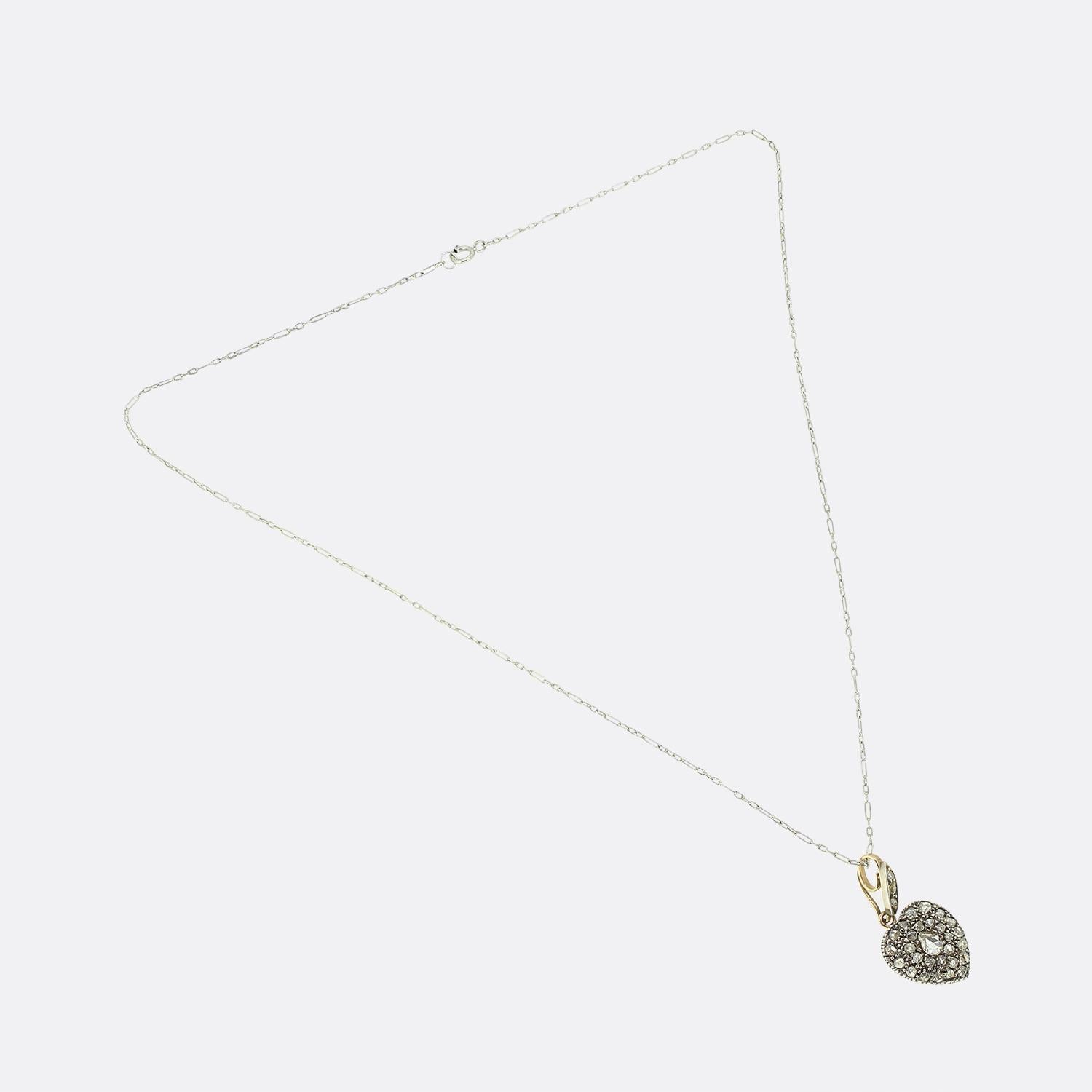 Collier avec pendentif en forme de cœur en diamant taillé en rose antique Bon état - En vente à London, GB