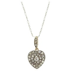 Antique Rose Cut Diamond Heart Pendant Necklace