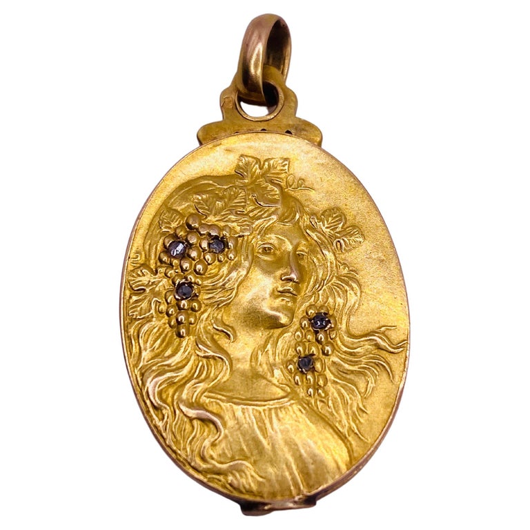 Antique Rose Cut Diamond Lady Motif Locket Pendant For Sale at 1stDibs