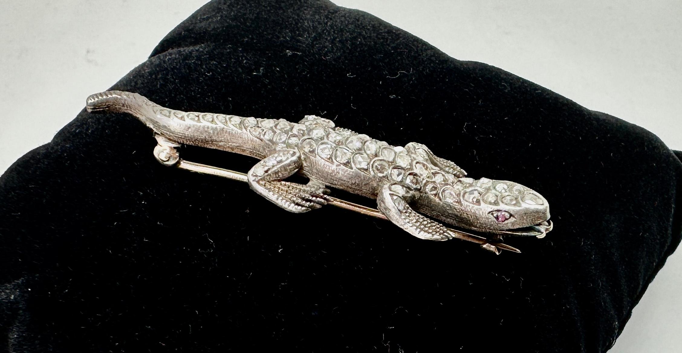 Antique Rose Cut Diamond Lizard Salamander Chameleon Brooch Pin Victorian For Sale 3