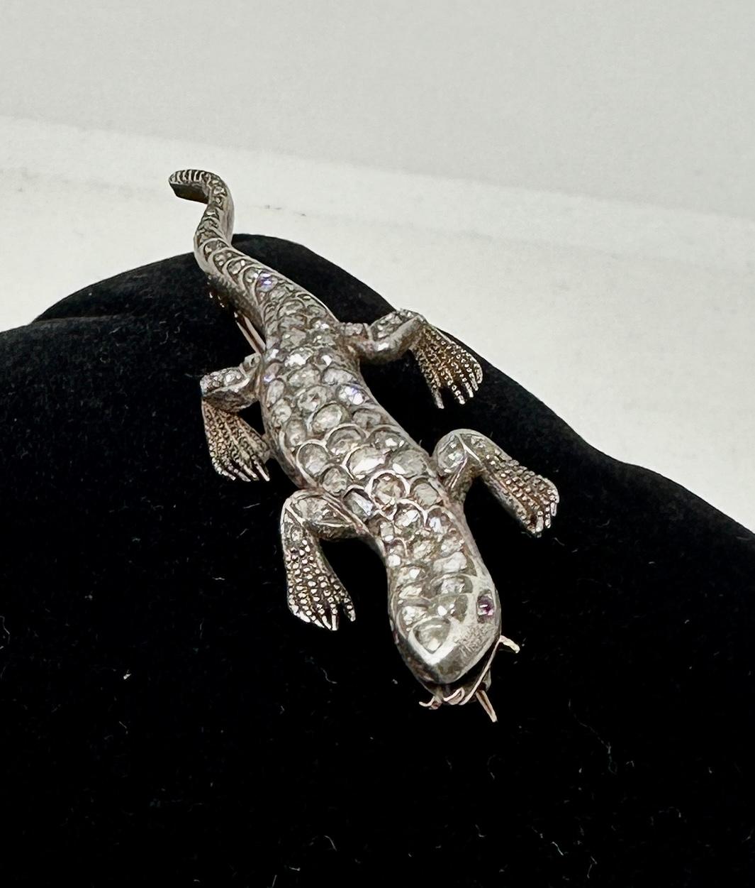 Antike Rose Cut Diamond Lizard Salamander Chamäleon Brosche Pin viktorianischen im Angebot 5