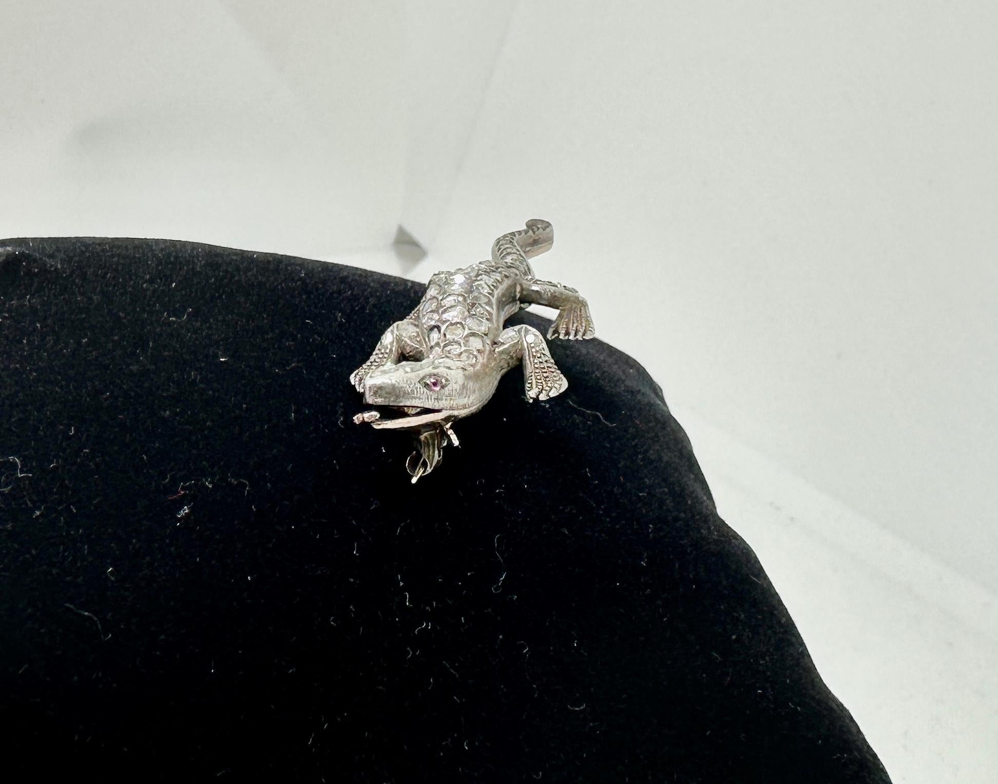 Antike Rose Cut Diamond Lizard Salamander Chamäleon Brosche Pin viktorianischen im Angebot 6