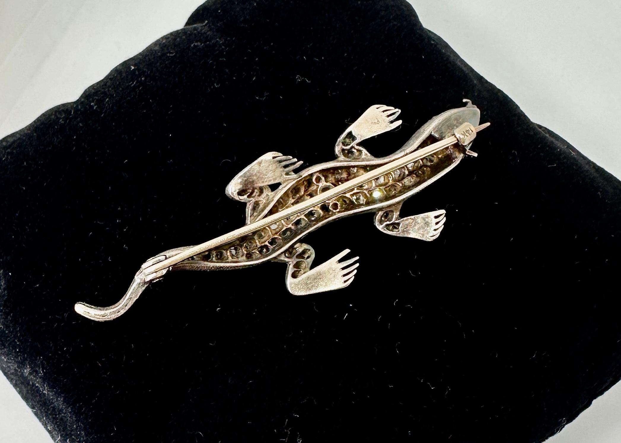 Antike Rose Cut Diamond Lizard Salamander Chamäleon Brosche Pin viktorianischen im Angebot 7