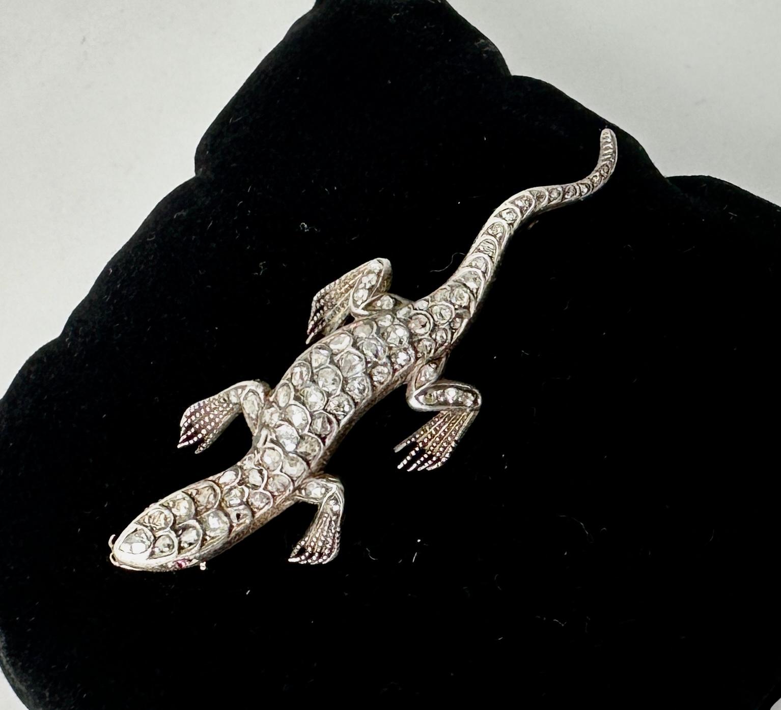 Antike Rose Cut Diamond Lizard Salamander Chamäleon Brosche Pin viktorianischen im Zustand „Hervorragend“ im Angebot in New York, NY