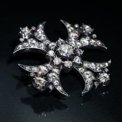 Antique Rose Cut Diamond Maltese Cross Pendant Brooch