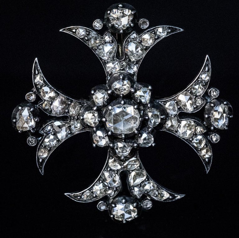 Antique Rose Cut Diamond Maltese Cross Pendant Brooch For At Antique Rose Cut Diamond Maltese Cross Pendant Brooch In Excellent Condition For Chicago
