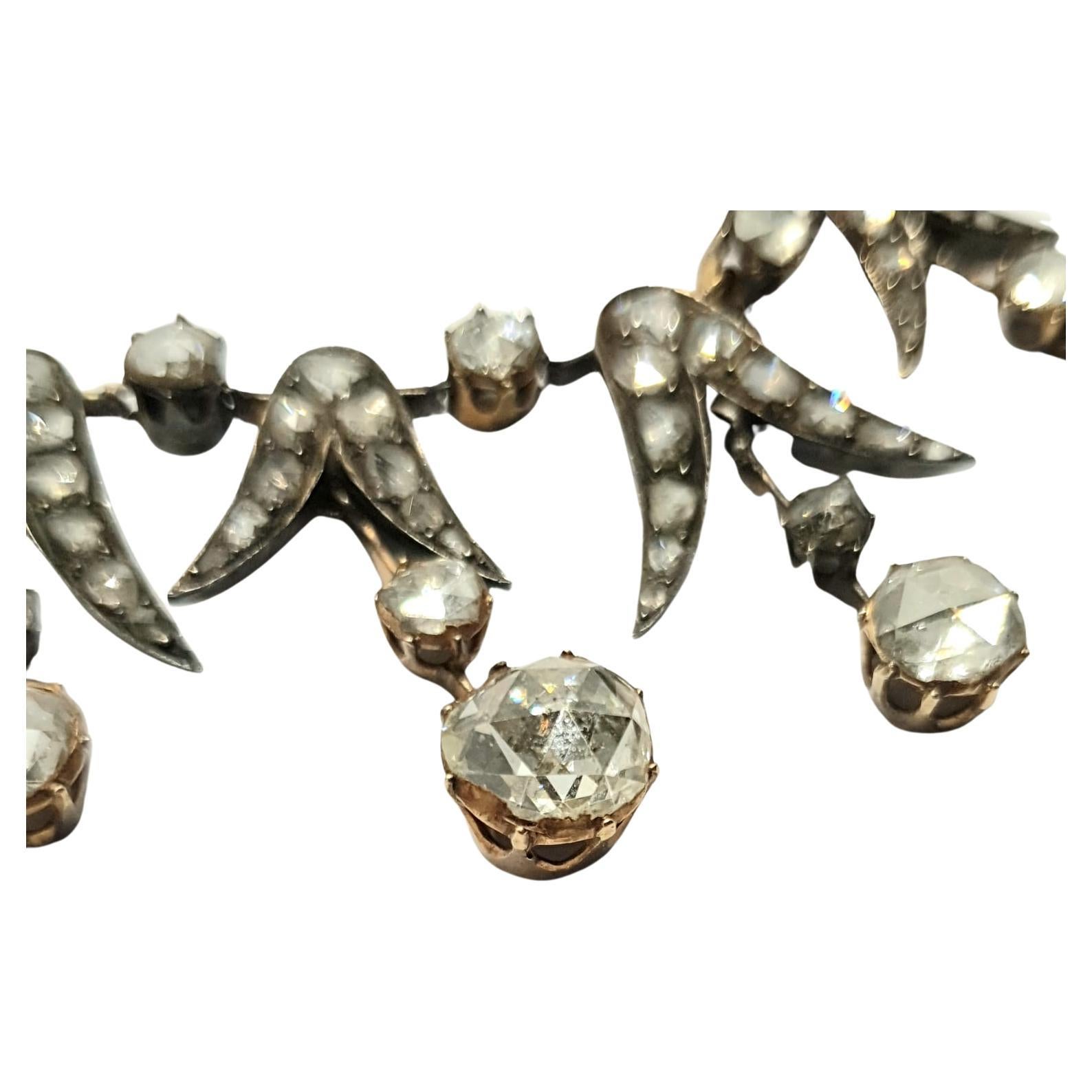 Victorian Antique 1880s Rose Cut Diamond Gold Necklace For Sale