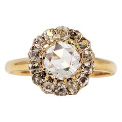 Antique Rose Cut Diamond Old Mine Halo Engagement Ring 14 Karat Rose Gold