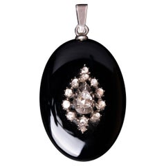 Antique Rose Cut Diamond Onyx Pendant