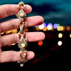 Antique diamant taillé en rose et perle  Bracelet A Link, monté en argent sur or.