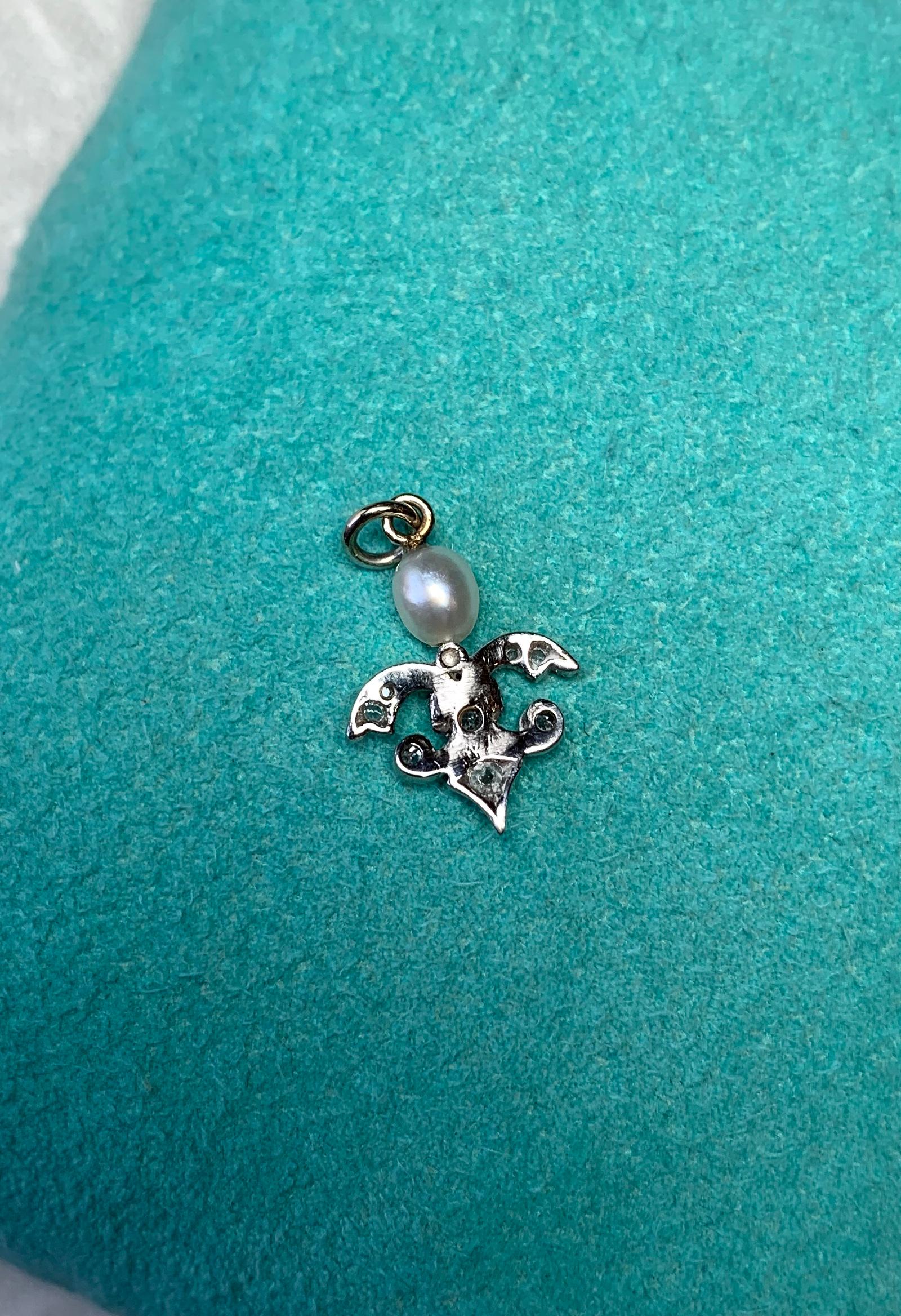 Antike Halskette mit Perlenanhänger aus 14 Karat Weißgold mit Diamanten im Rosenschliff im Art déco-Stil 2