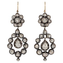 Antique Rose-Cut Diamond Pendant Earrings in Silver-Topped Gold