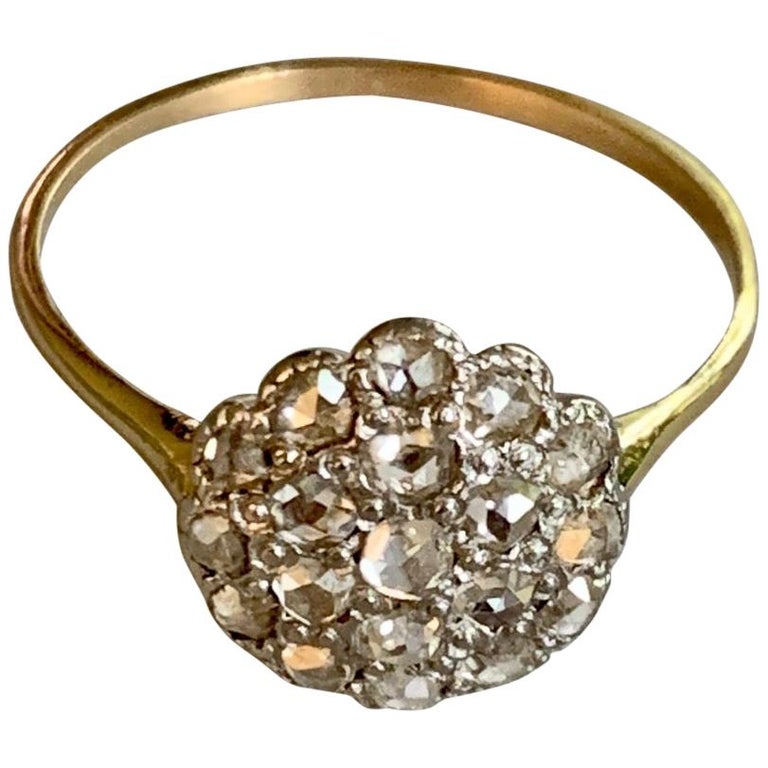 Antique Rose Cut Diamond Platinum and 14 Karat Yellow Gold Ring For ...