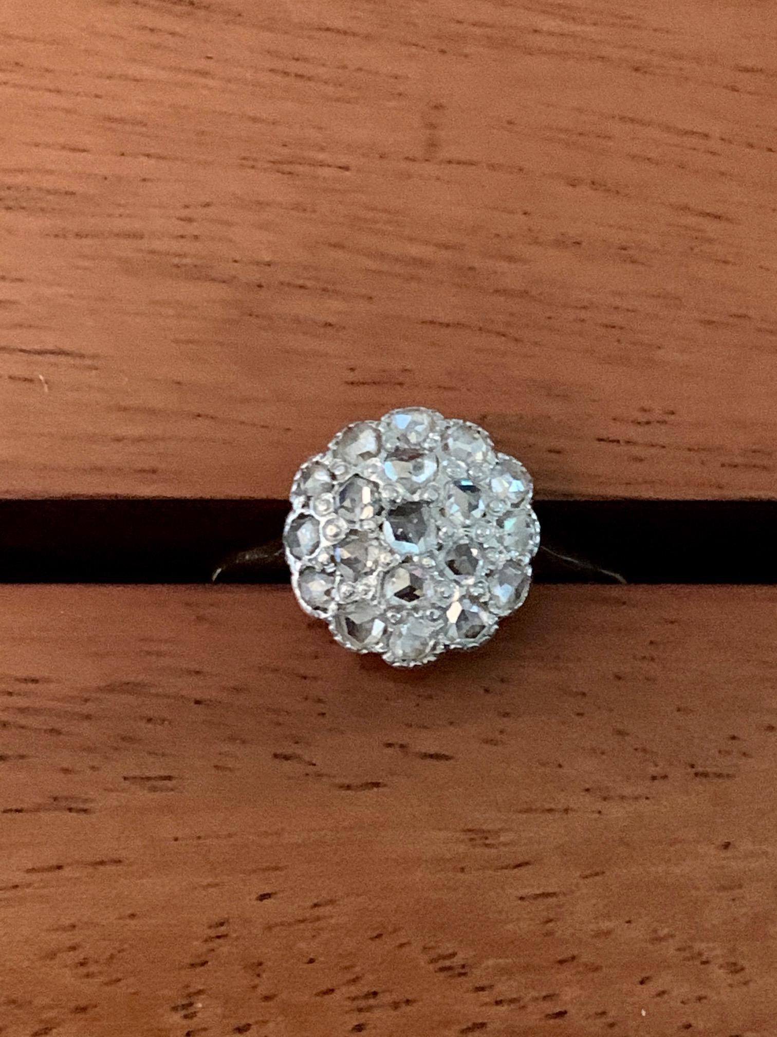 Antique Rose Cut Diamond Platinum and 14 Karat Yellow Gold Ring In Good Condition For Sale In St. Louis Park, MN