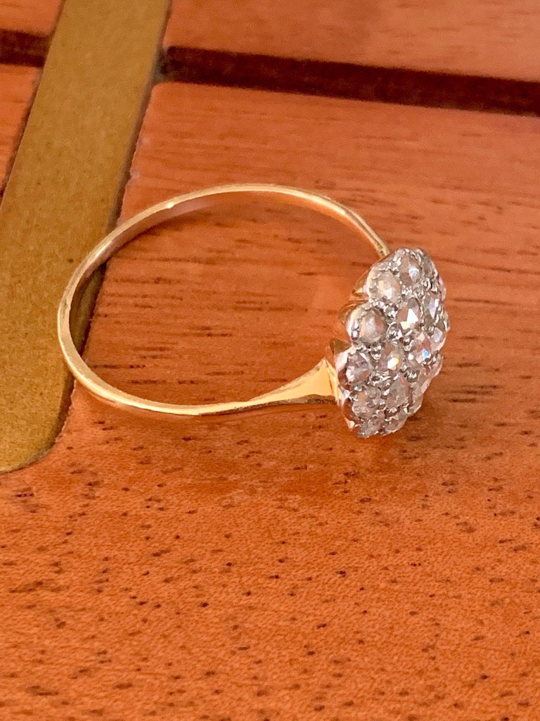 Antique Rose Cut Diamond Platinum and 14 Karat Yellow Gold Ring For ...