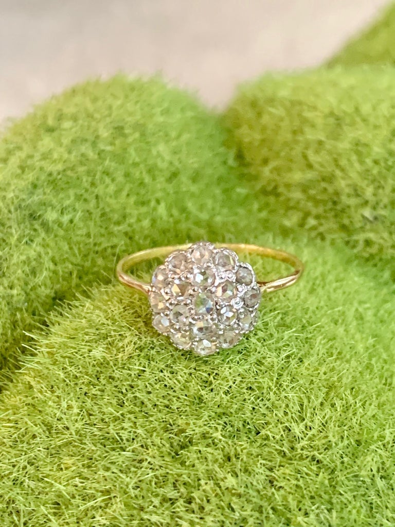 Antique Rose Cut Diamond Platinum and 14 Karat Yellow Gold Ring For ...