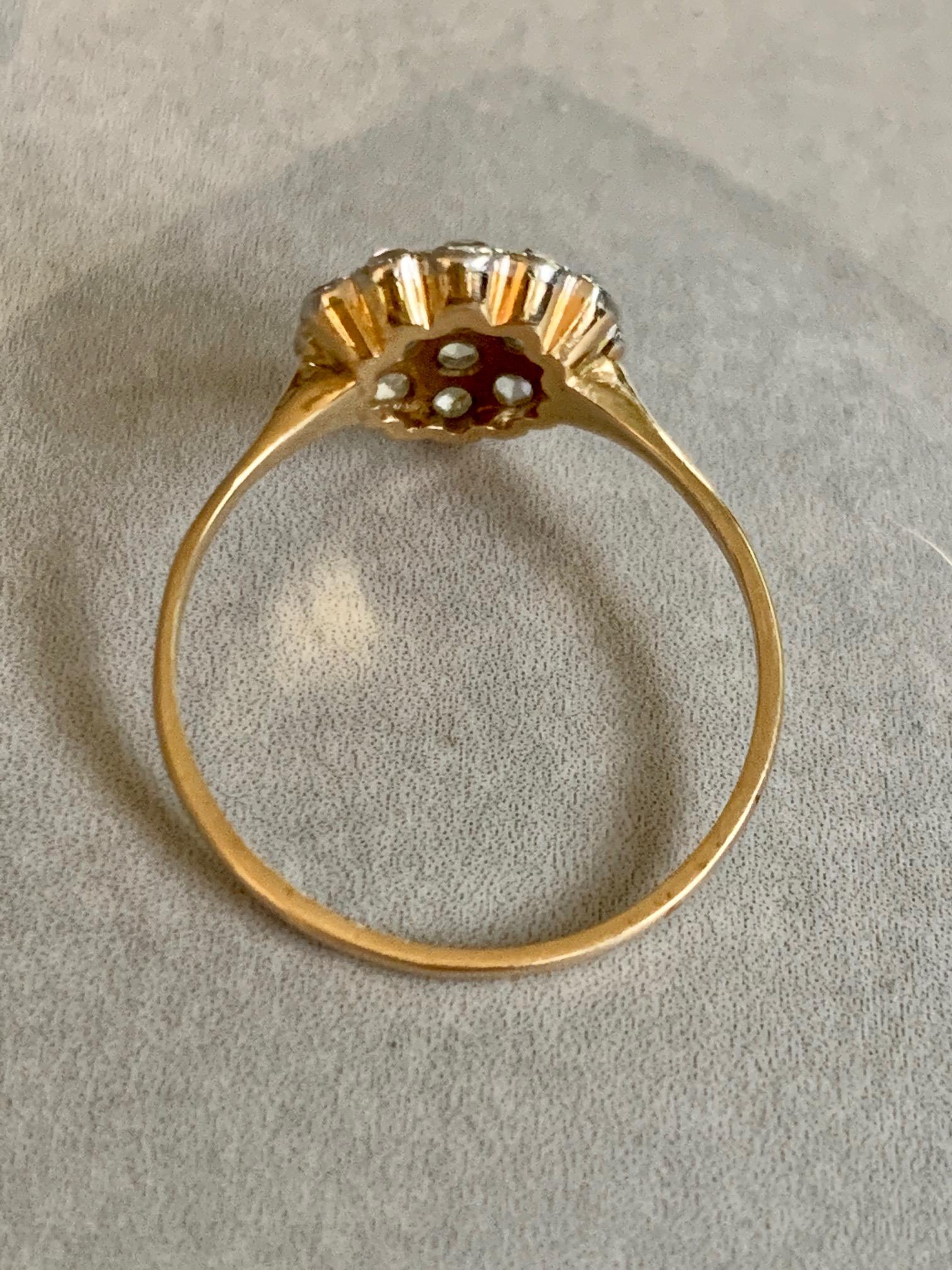 Antique Rose Cut Diamond Platinum and 14 Karat Yellow Gold Ring For Sale 4