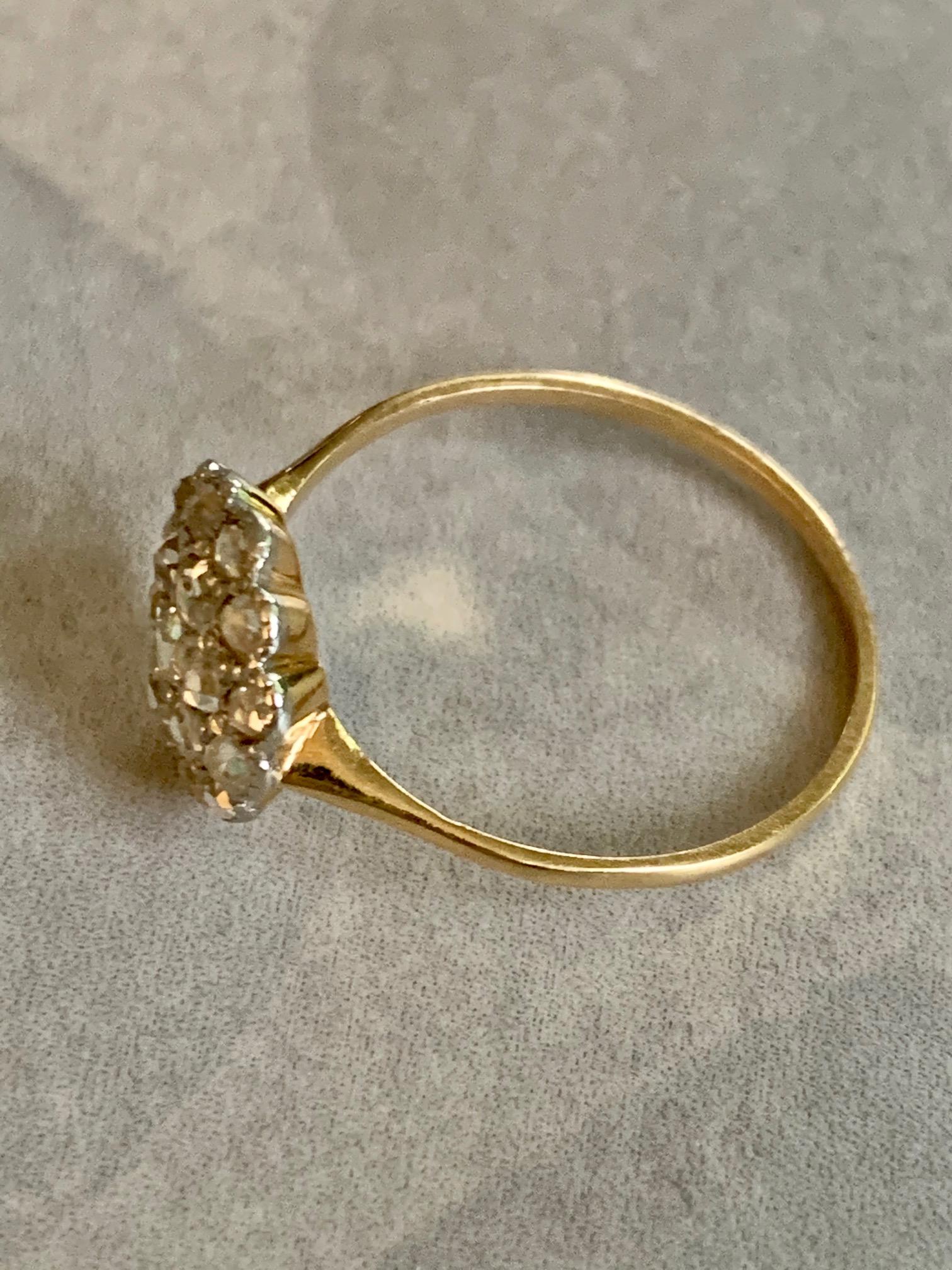 Antique Rose Cut Diamond Platinum and 14 Karat Yellow Gold Ring For Sale 5