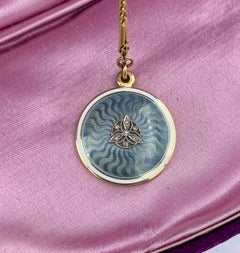 Antique Rose Cut Diamond Platinum Enamel Locket Necklace Ambassador Galbraith