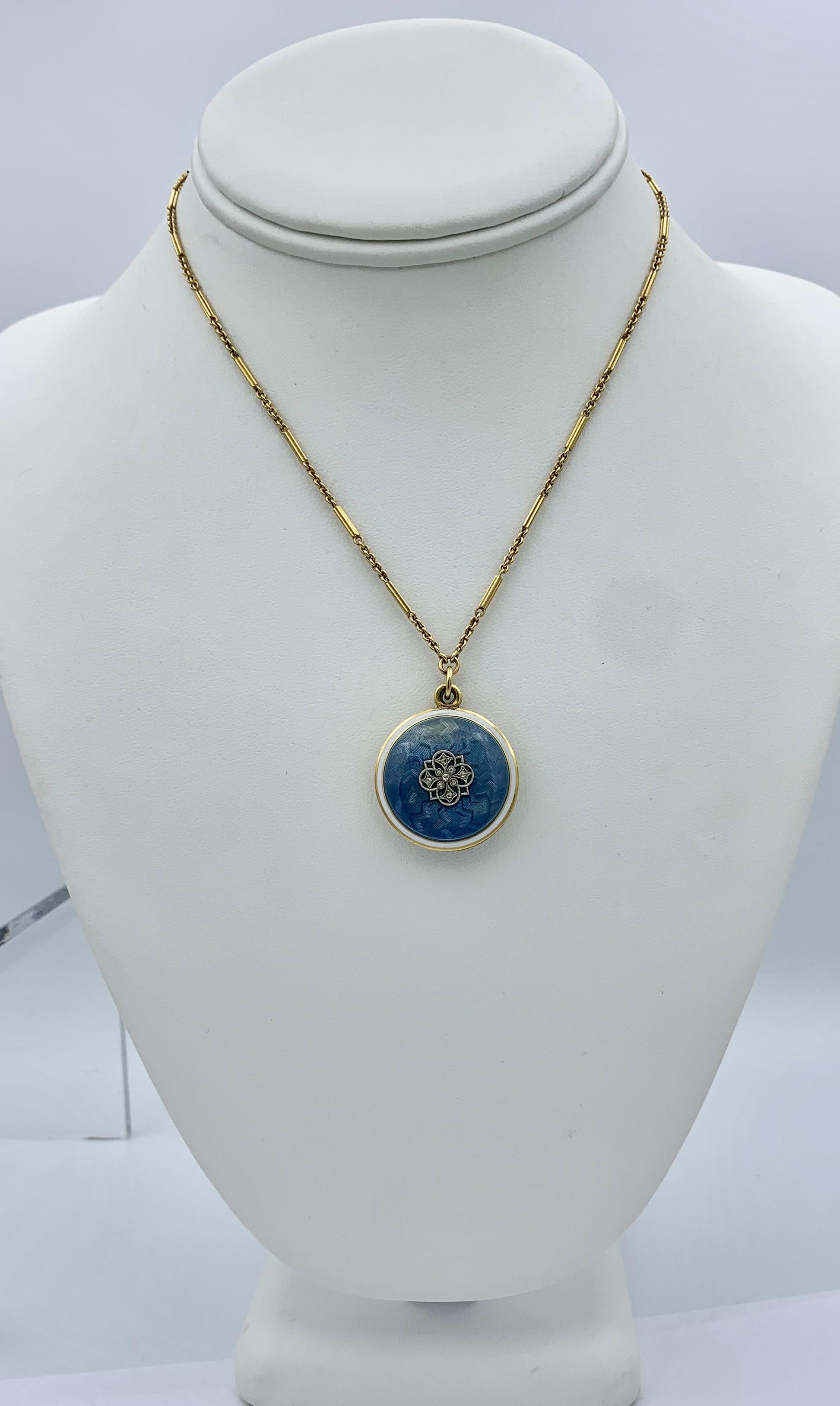 Women's Antique Rose Cut Diamond Platinum Enamel Locket Necklace Ambassador Galbraith For Sale