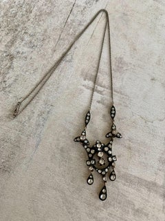 Antique Rose Cut Diamond, Platinum, Gold, and Silver Necklace