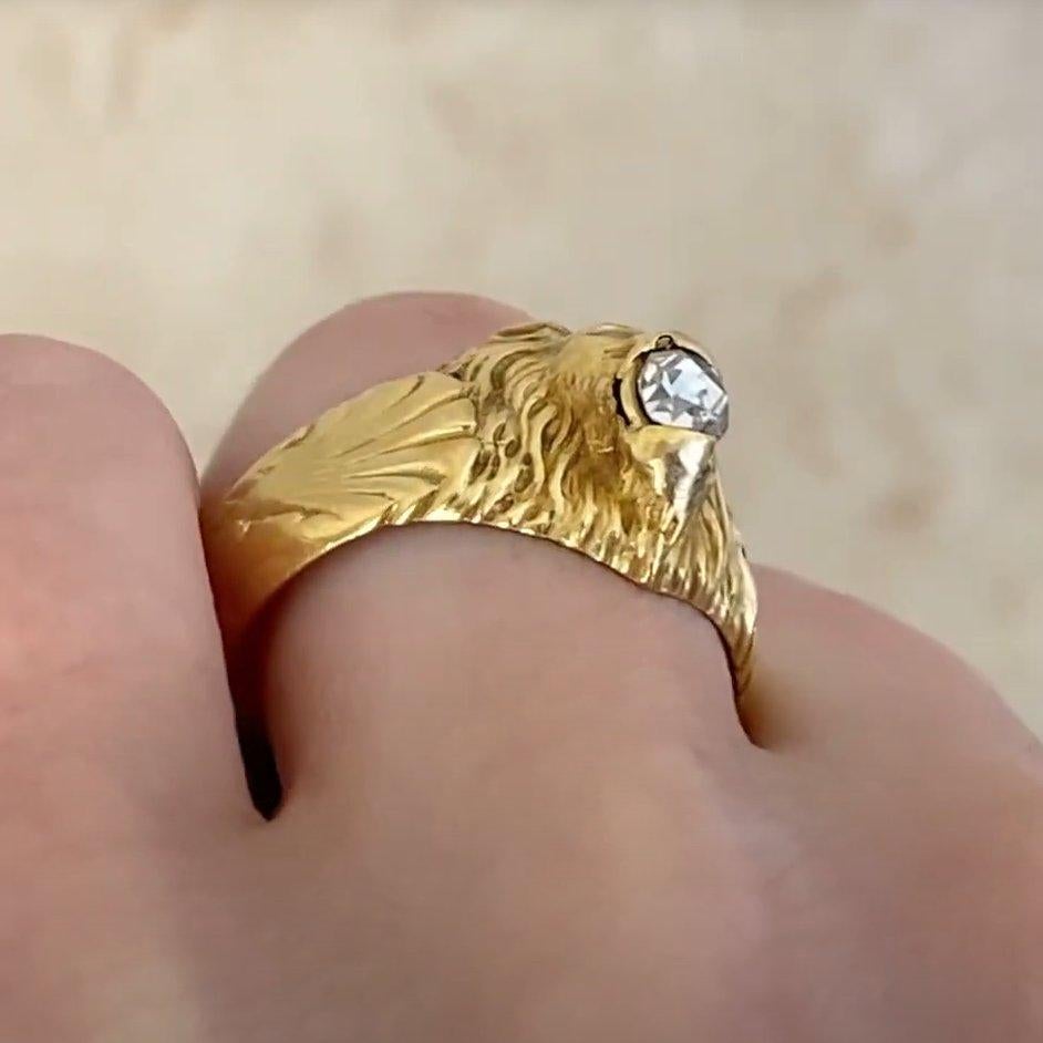 Antiker Diamantring mit Rosenschliff (ca. 0,1 Karat), 18 Karat Gelbgold, Löwenkopf im Zustand „Hervorragend“ im Angebot in New York, NY